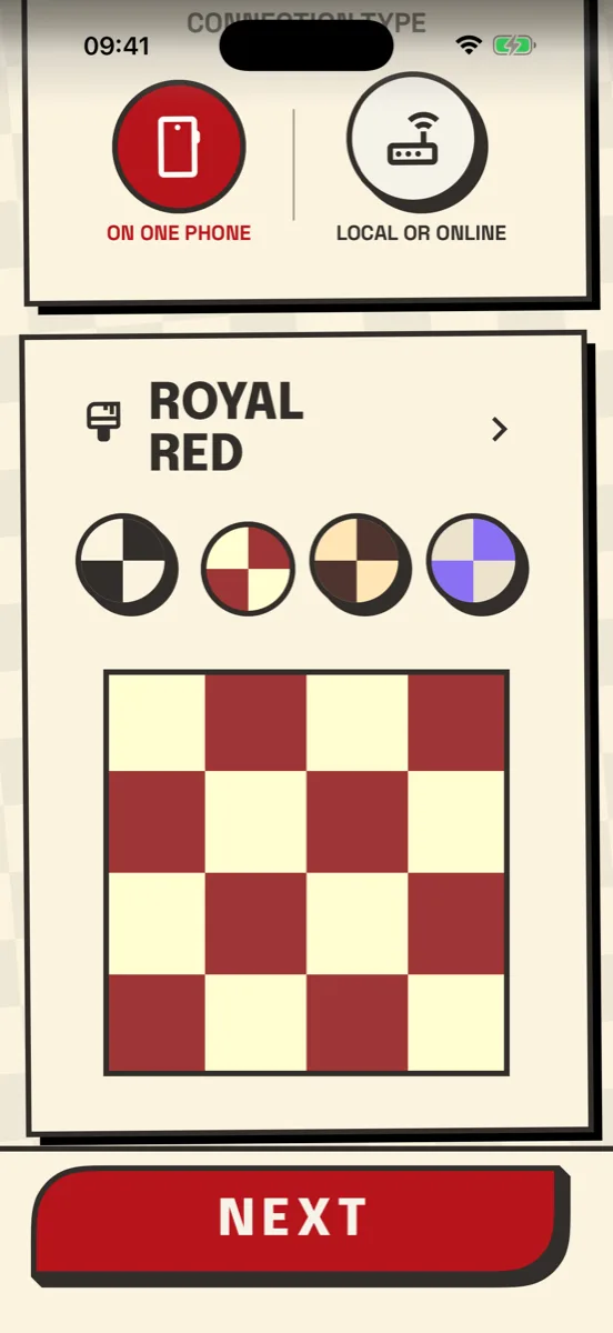 Picking one of the four board themes in the app's menu